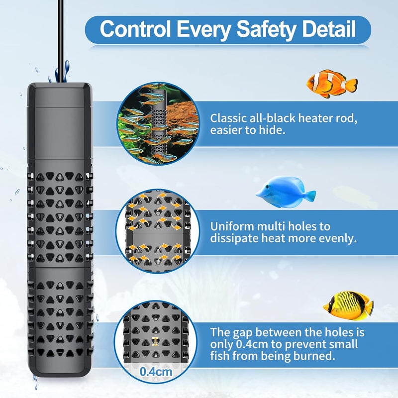 HiTauing Aquarium Heater, Upgraded 100W Fish Tank Heater with Intelligent Leaving Water Automatically Stop Heating and Advanced Temperature Control System, Suitable for Saltwater and Freshwater - Image 5